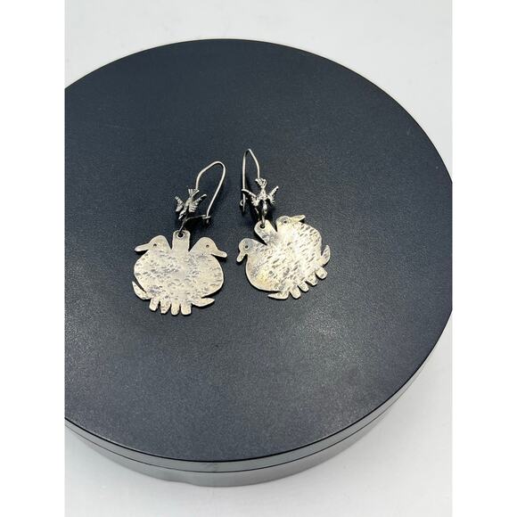 925 Sterling Silver Handcrafted Artisan Bird Double Head Bird Dangle  earrings - Picture 6 of 9